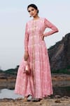 Buy_Soniya G_Pink Silk Hand Embroidered Gota Patti High Floral Print Anarkali With Clutch _at_Aza_Fashions