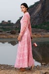 Shop_Soniya G_Pink Silk Hand Embroidered Gota Patti High Floral Print Anarkali With Clutch _at_Aza_Fashions