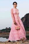 Soniya G_Pink Silk Hand Embroidered Gota Patti High Floral Print Anarkali With Clutch _Online_at_Aza_Fashions