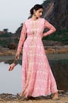 Shop_Soniya G_Pink Silk Hand Embroidered Gota Patti High Floral Print Anarkali With Clutch _Online_at_Aza_Fashions