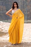 Buy_Soniya G_Yellow Organza Hand Embroidered Floral V Neck Printed Tassel Saree With Blouse _at_Aza_Fashions