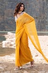 Soniya G_Yellow Organza Hand Embroidered Floral V Neck Printed Tassel Saree With Blouse _Online_at_Aza_Fashions