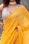 Shop_Soniya G_Yellow Organza Hand Embroidered Floral V Neck Printed Tassel Saree With Blouse _Online_at_Aza_Fashions