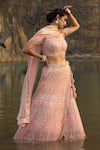 Soniya G_Pink Silk Hand Embroidered Mirror Work Square Neck Lehenga Set _Online_at_Aza_Fashions