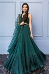 Buy_Label Sanya Gulati_Green Georgette V Neck Cutout Blouse Lehenga Set_at_Aza_Fashions