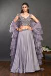 Buy_Onaya_Grey Organza Cutdana, Sequins, Moti V Neck Lehenga Set With Ruffle Dupatta_at_Aza_Fashions