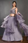 Buy_Onaya_Grey Organza Cutdana, Sequins, Moti V Neck Lehenga Set With Ruffle Dupatta_Online_at_Aza_Fashions