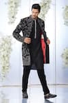 Buy_Seema Gujral_Black Silk Embroidered Floral Zardozi Work Sherwani Set For Men_at_Aza_Fashions