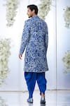 Shop_Seema Gujral_Blue Tissue Raw Silk Embroidered Floral Resham Work Sherwani Set _at_Aza_Fashions