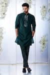 Buy_Seema Gujral_Green Raw Silk Embroidered Mirror Work Sherwani Set For Men_Online_at_Aza_Fashions