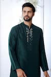 Shop_Seema Gujral_Green Raw Silk Embroidered Mirror Work Sherwani Set _Online_at_Aza_Fashions