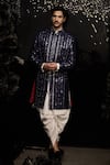 Buy_Seema Gujral_Blue Raw Silk Embroidered Mirror Work Sherwani Set _at_Aza_Fashions