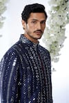 Buy_Seema Gujral_Blue Raw Silk Embroidered Mirror Work Sherwani Set _Online_at_Aza_Fashions