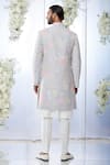 Shop_Seema Gujral_Grey Raw Silk Floral Applique Sherwani Set _at_Aza_Fashions