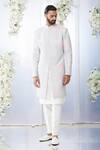 Buy_Seema Gujral_Grey Raw Silk Floral Applique Sherwani Set _Online_at_Aza_Fashions