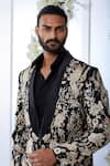 Seema Gujral_Black Shirt Giza Cotton Embroidered Parsi Tuxedo And Pant Set _at_Aza_Fashions