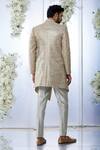 Shop_Seema Gujral_Gold Tissue Raw Silk Zari Work Sherwani Set_at_Aza_Fashions