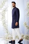 Seema Gujral_Blue Raw Silk Embroidered Floral Aari Work Sherwani Set _Online_at_Aza_Fashions