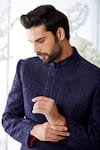 Buy_Seema Gujral_Blue Raw Silk Embroidered Floral Aari Work Sherwani Set _Online_at_Aza_Fashions