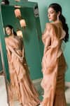 Shop_Label Sanya Gulati_Gold Halter Pre-draped Ruffle Saree Set _at_Aza_Fashions