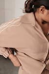 Shop_Somya Goyal_Beige Cotton Cord Shirt Collar Embroidered _at_Aza_Fashions
