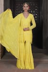 Buy_Soniya G_Yellow Georgette Lucknowi V Neck Sharara Set _at_Aza_Fashions