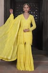 Shop_Soniya G_Yellow Georgette Lucknowi V Neck Sharara Set _at_Aza_Fashions