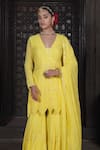 Soniya G_Yellow Georgette Lucknowi V Neck Sharara Set _Online_at_Aza_Fashions