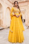 Buy_Soniya G_Yellow Lucknowi Chikankari Embroidery V Neck Anarkali And Dupatta Set _at_Aza_Fashions