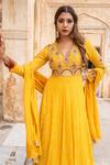 Soniya G_Yellow Lucknowi Chikankari Embroidery V Neck Anarkali And Dupatta Set _at_Aza_Fashions