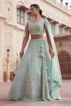 Buy_Soniya G_Blue Organza Embellished Mirror Work Round Lehenga Set _at_Aza_Fashions