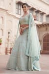 Shop_Soniya G_Blue Organza Embellished Mirror Work Round Lehenga Set _at_Aza_Fashions