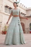 Soniya G_Blue Organza Embellished Mirror Work Round Lehenga Set _Online_at_Aza_Fashions