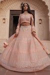 Buy_Soniya G_Pink Organza Embellished Mirror Work Sweetheart Neck Lehenga Set _at_Aza_Fashions