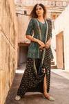 Buy_Soniya G_Green Velvet And Lucknowi Embroidery V Neck Kurta & Dhoti Pant _at_Aza_Fashions