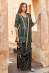 Shop_Soniya G_Green Velvet And Lucknowi Embroidery V Neck Kurta & Dhoti Pant _at_Aza_Fashions