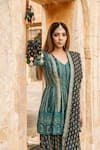 Soniya G_Green Velvet And Lucknowi Embroidery V Neck Kurta & Dhoti Pant _Online_at_Aza_Fashions