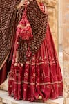 Soniya G_Red Velvet And Lucknowi Embroidery V Neck Chikankari Lehenga Set _at_Aza_Fashions