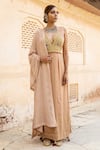 Soniya G_Peach Lucknowi Chikankari Embroidery V Neck Lehenga Set _Online_at_Aza_Fashions