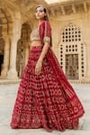 Soniya G_Red Lucknowi Chikankari Embroidery Square Neck Cape Lehenga Set _Online_at_Aza_Fashions