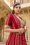 Shop_Soniya G_Red Lucknowi Chikankari Embroidery Square Neck Cape Lehenga Set _Online_at_Aza_Fashions