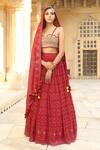 Buy_Soniya G_Red Lucknowi Chikankari Embroidery Square Neck Lehenga Set _at_Aza_Fashions