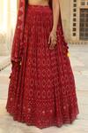 Soniya G_Red Lucknowi Chikankari Embroidery Square Neck Lehenga Set _at_Aza_Fashions