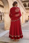 Shop_Soniya G_Red Velvet And Organza Round Embroidered Anarkali Set _at_Aza_Fashions