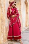 Buy_Soniya G_Red Velvet And Organza Round Embroidered Anarkali Set _Online_at_Aza_Fashions