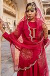 Shop_Soniya G_Red Velvet And Organza Round Embroidered Anarkali Set _Online_at_Aza_Fashions