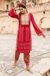 Buy_Soniya G_Red Lucknowi Chikankari Embroidery Round Kurta Set _at_Aza_Fashions