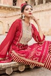 Soniya G_Red Lucknowi Chikankari Embroidery Round Kurta Set _Online_at_Aza_Fashions