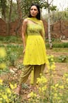 Buy_Surbhi Gupta_Yellow Georgette Square Neck Embroidered Kurta And Dhoti Pant Set  _at_Aza_Fashions