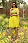 Shop_Surbhi Gupta_Yellow Georgette Square Neck Embroidered Kurta And Dhoti Pant Set  _at_Aza_Fashions